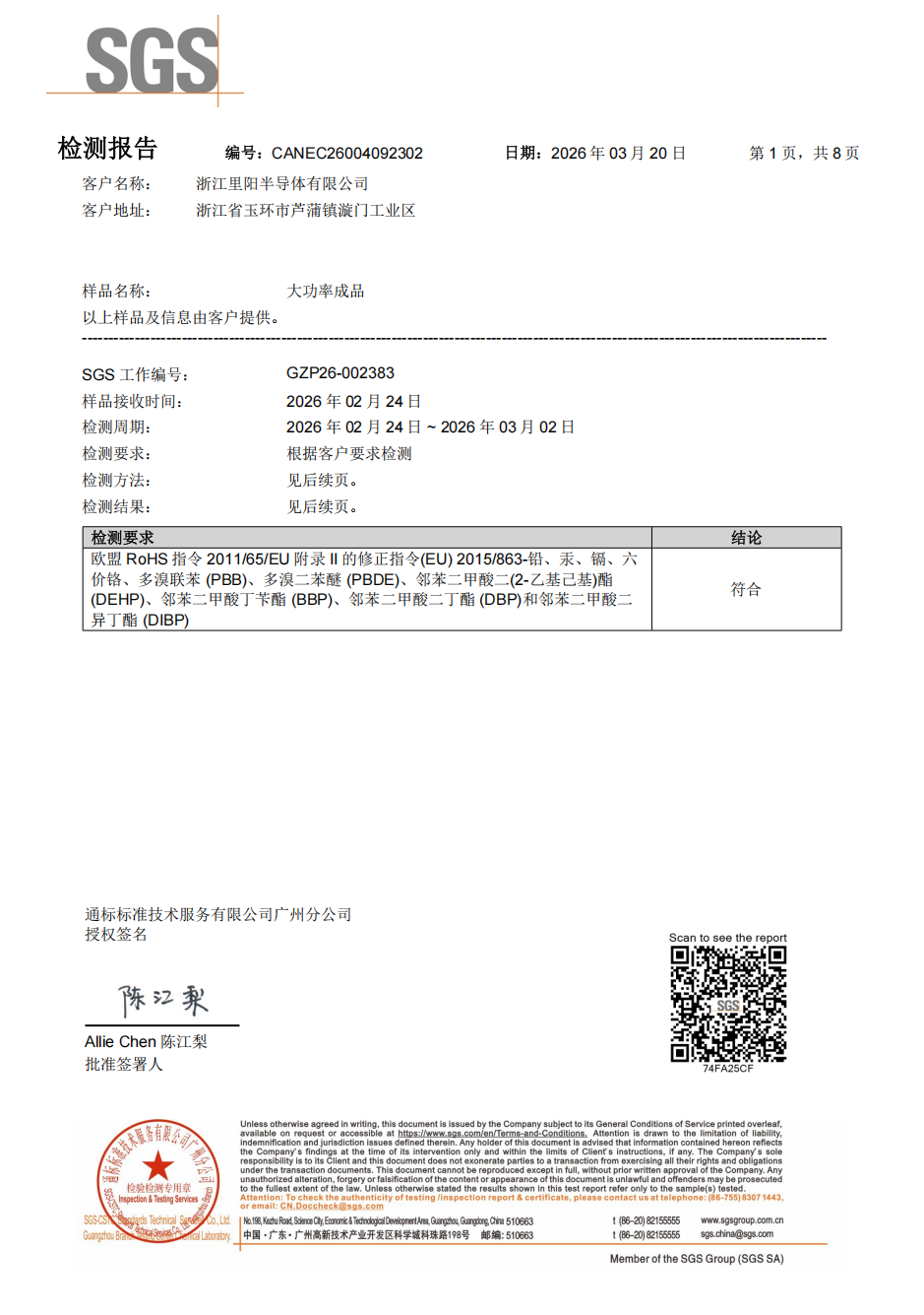 大功率成品RoSH报告